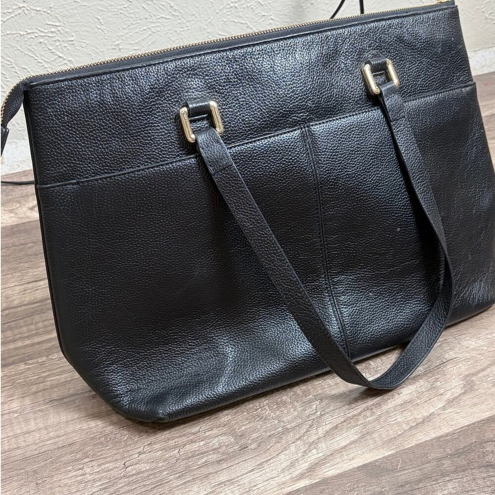 Nordstrom Black Leather Shoulder Bag Classic Neutral Minimalist Top Handle Purse - Picture 10 of 11